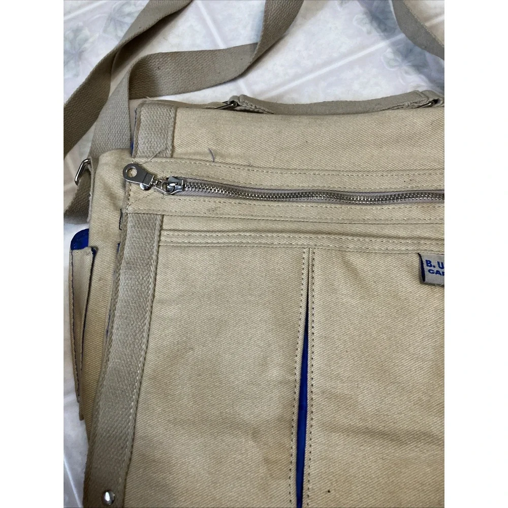 Vintage Y2k Tan Canvas Messenger Bag Cargo Utility Hobo Shoulder Purse BUM Cargo